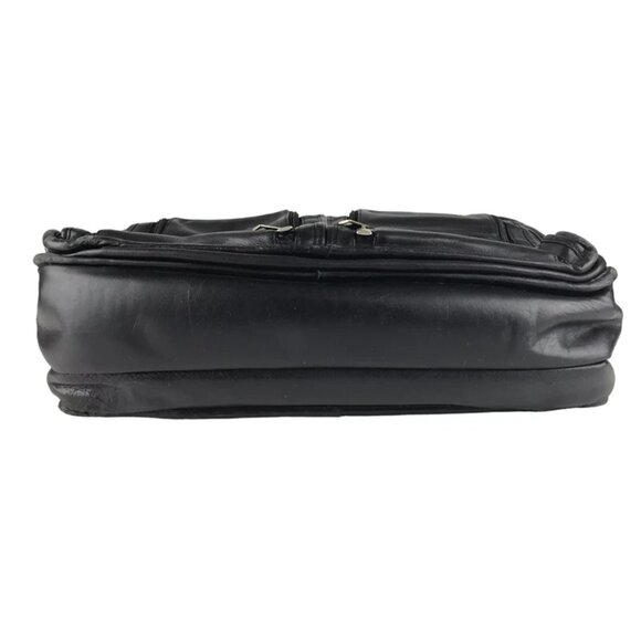 Dilana Unisex Black Leather Outer Pockets Detachable Strap Top Handle Laptop Bag - Picture 5 of 11